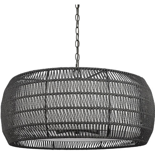 Everly 6 Light 27.13 inch Matte Black Chandelier Ceiling Light in Modern Black Rattan
